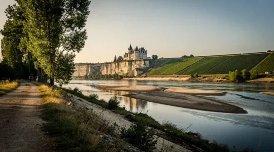 Vue panoramique du Val de Loire au crépuscule, illustrant le paysage culturel classé par l'UNESCO en 2000